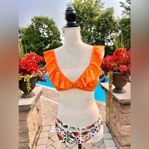 Cupshe Orange Ruffle Bikini with Floral Bottom